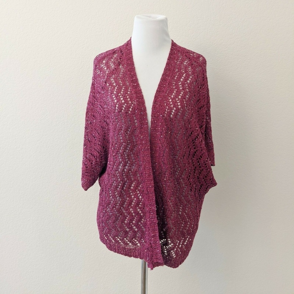 NWT Catherines Burgundy Open Knit Sequin Cardigan